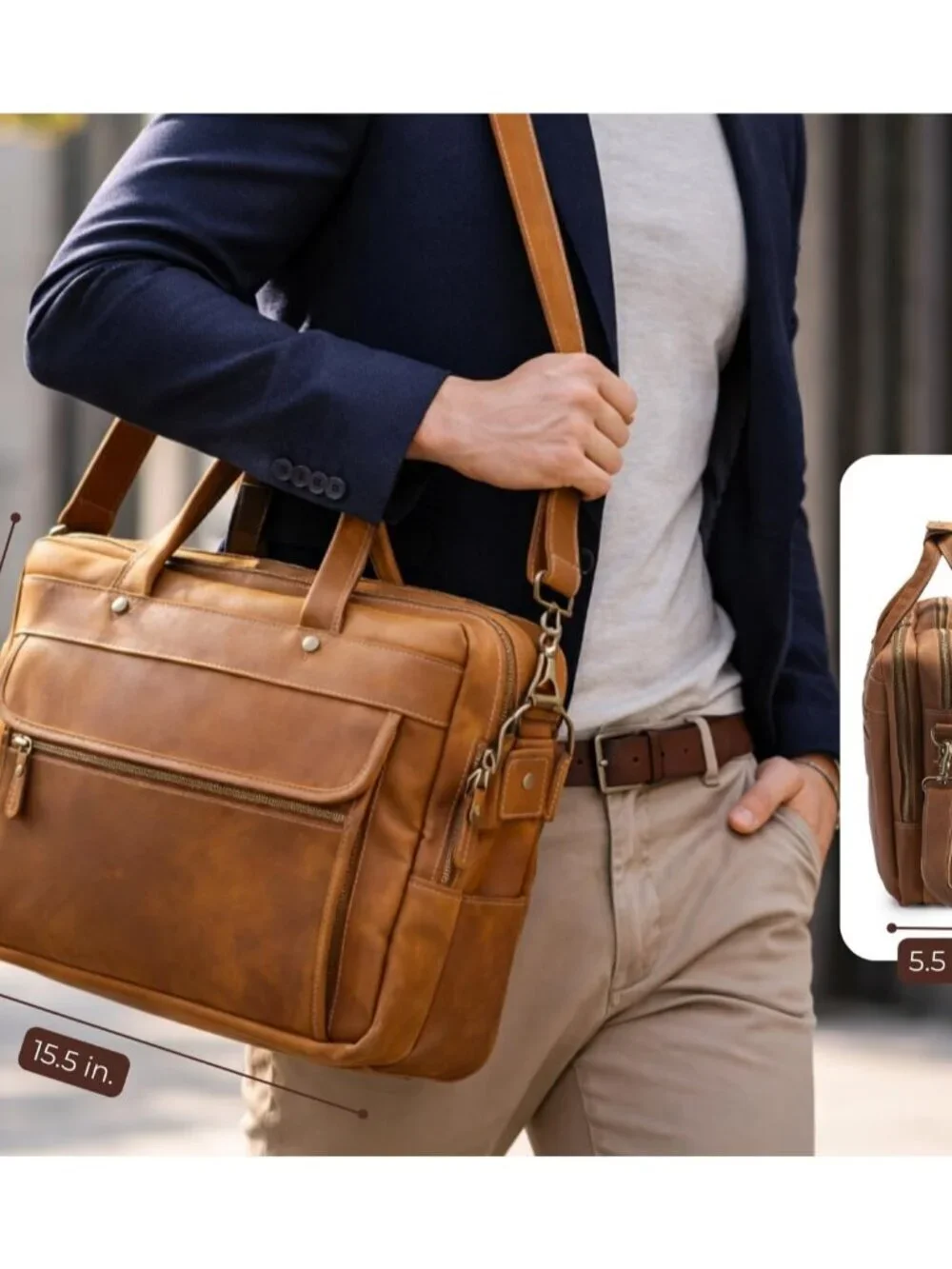 Men's Tan Genuine Leather Vintage Adjustable Strap Stylish Messenger Hand Bag